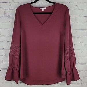 DR2 Women's Medium Top Long Poet sleeves Whimsigoth Mauve/Burgundy V-neckline